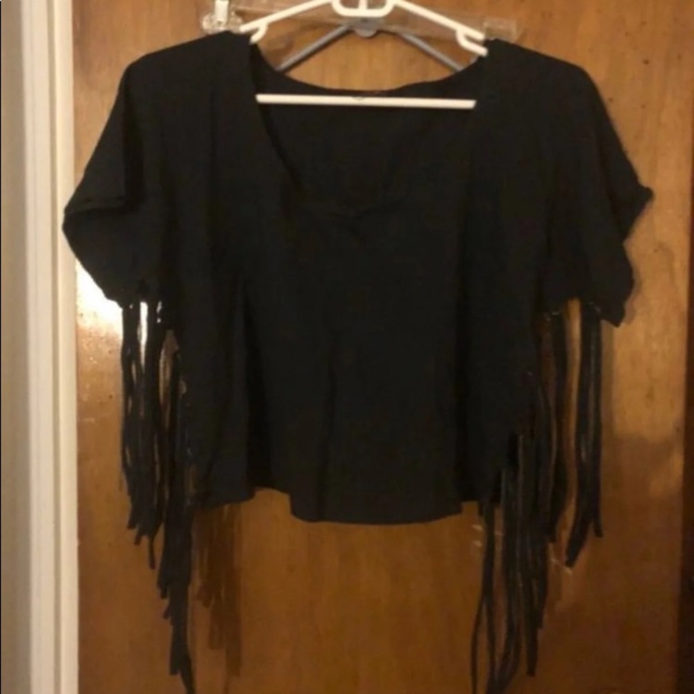 Black Fringe Crop Top